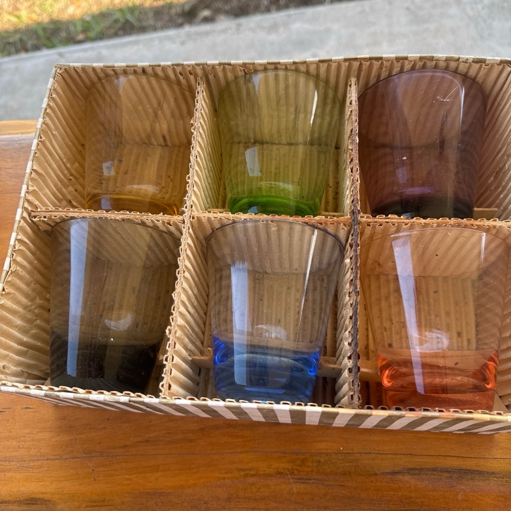 Rare 1950’s Sussmuth Crystal glass Handmade Germany 6 MULTICOLOR Rainbow Bar